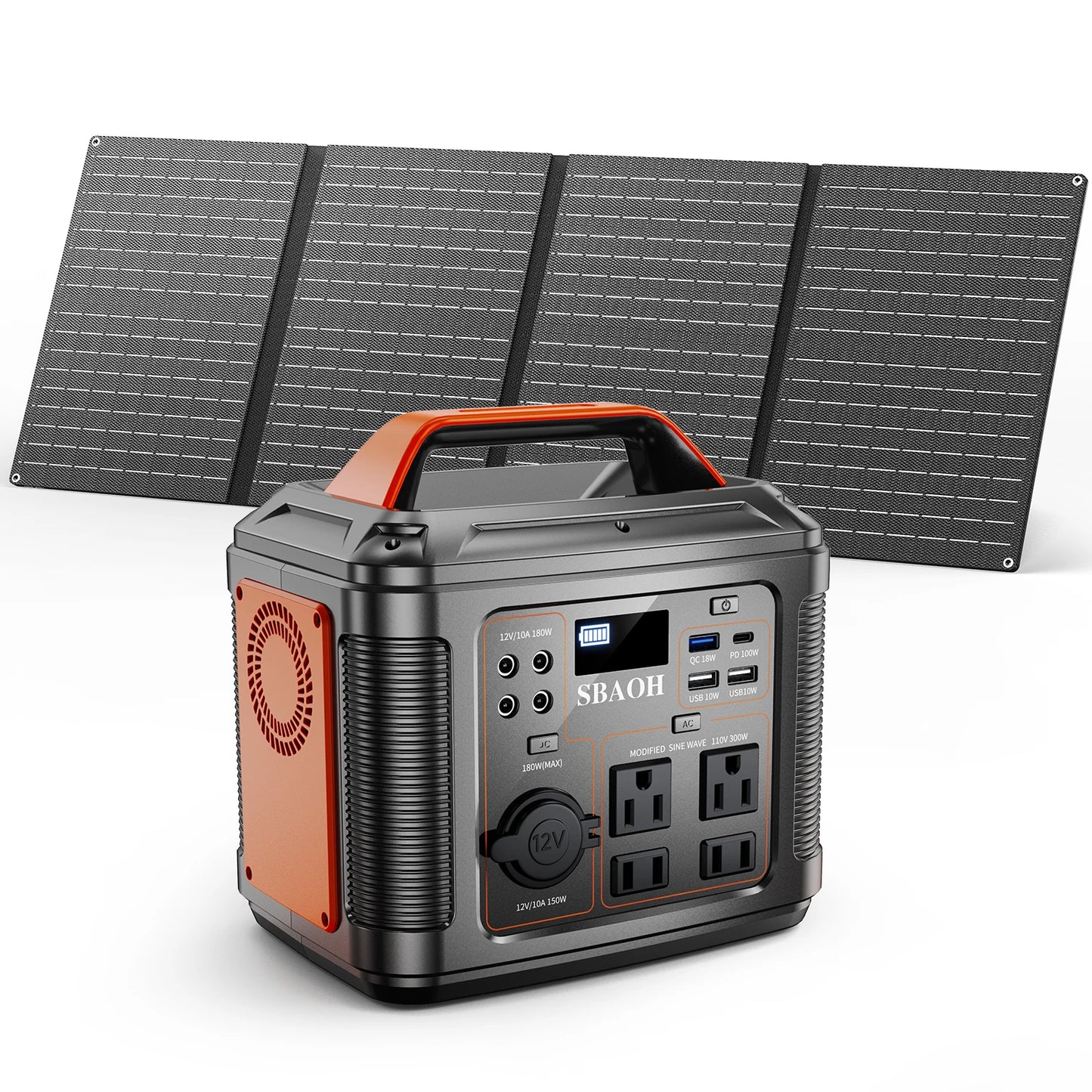 296Wh 300W Camping Power Station,Modified Sine Wave 110V AC Outlet, Solar Generator Lithium Battery Home Backup,60W Solar Panel