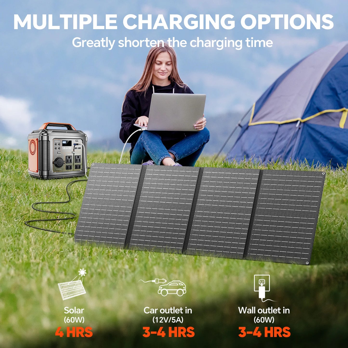 296Wh 300W Camping Power Station,Modified Sine Wave 110V AC Outlet, Solar Generator Lithium Battery Home Backup,60W Solar Panel
