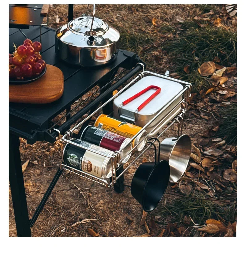 MOUNTAINHIKER Outdoor Storage Rack Table Side Hanging Mesh IGT Table Expansion Bracket Folding Extension Basket Folding Rack