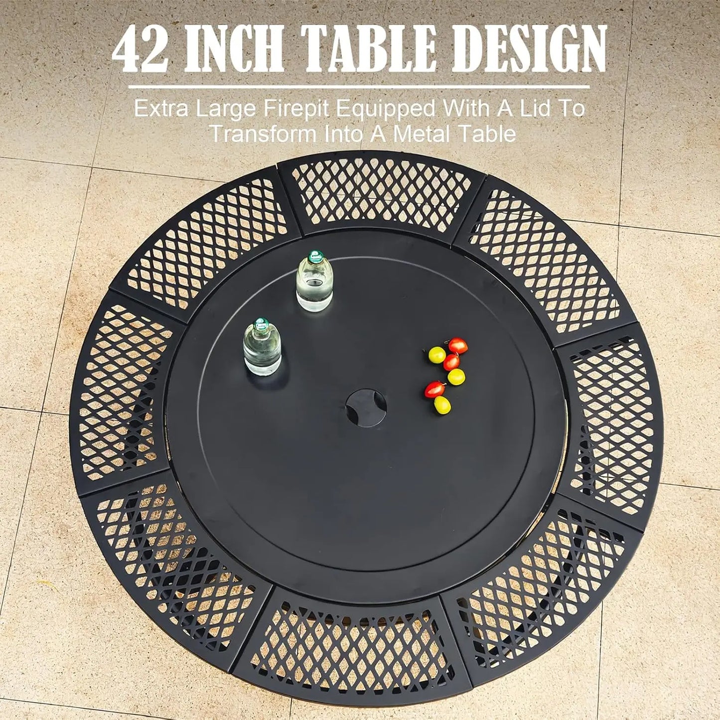 42 Inch Fire Pit with 2 Grills, Large Outdoor Firepits for Outside, Wood Burning Fireplace for Camping,Picnic,Bonfire, 3-in-1