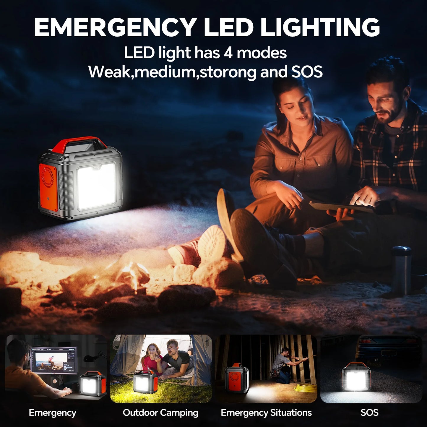 296Wh 300W Camping Power Station,Modified Sine Wave 110V AC Outlet, Solar Generator Lithium Battery Home Backup,60W Solar Panel